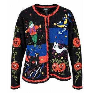 Vintage Halloween Sweater XL – Designer Originals Studio Black Cat Ghost Pumpkin